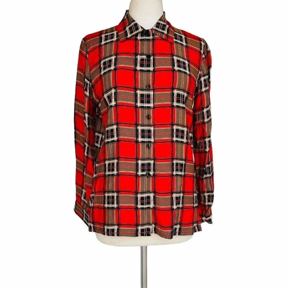 ILYSE HART LTD Women’s Size M Red Rayon Button Front Long Sleeve Shirt